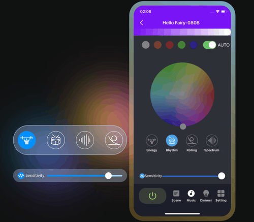 Ceramic tree lights reacting to music in the app music mode