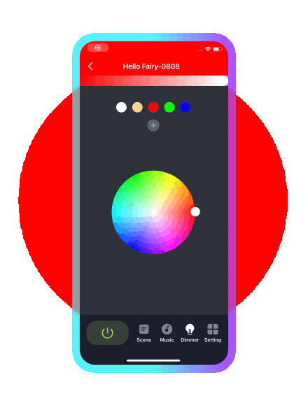 Choosing a color and adjusting brightness for a ceramic tree light string in the app