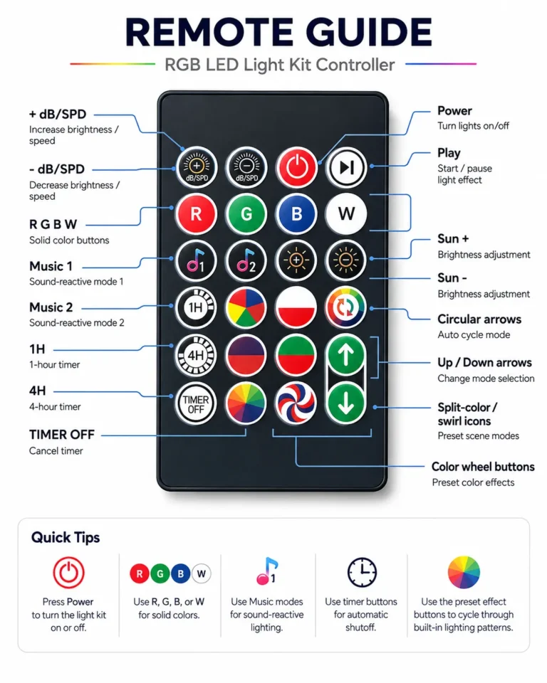Remote guide diagram labeling every button on the 24 key remote